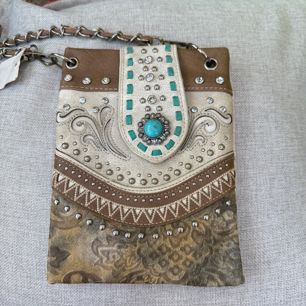 Brown and Cream Embellished Women's Bag